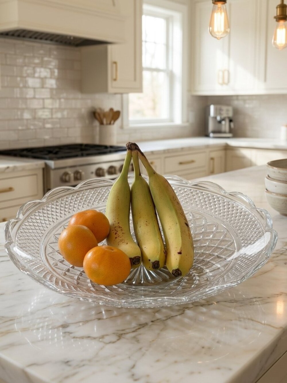 Large scalloped edge glass bowl ( faux crystal ) fruit dish bowl